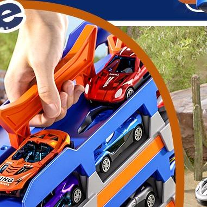 Dinosaur Transport Truck Toy Set with 10 Die-Cast Cars Launching and Transforming into Dinosaur for Boys