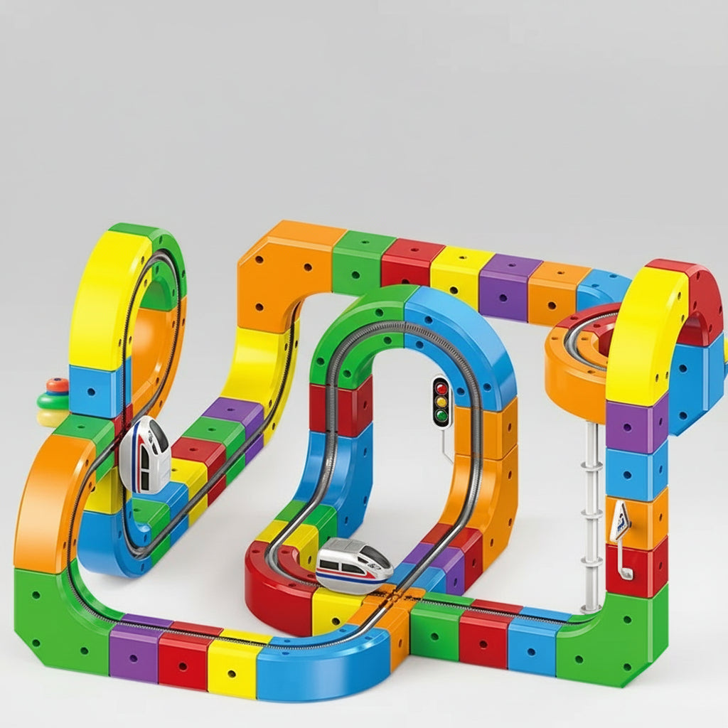 DIY Assembly Magic Track Train Building Block Multiple Shapes Kids STEM Educational Electronic Train Construction Tracks Toys