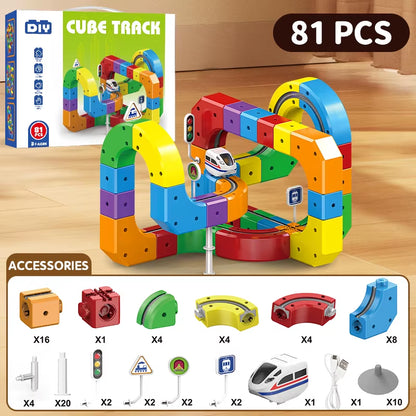 DIY Assembly Magic Track Train Building Block Multiple Shapes Kids STEM Educational Electronic Train Construction Tracks Toys